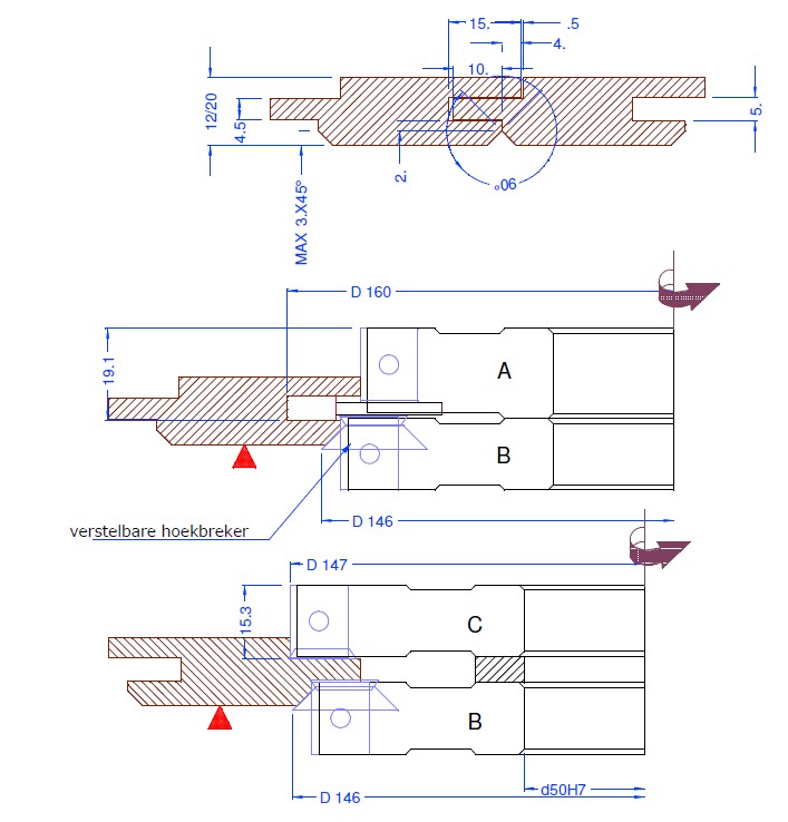 PROMO - 3-delige WP tand- en groefmessenkopset voor buitentoepassing voor houtdikte 12/20m