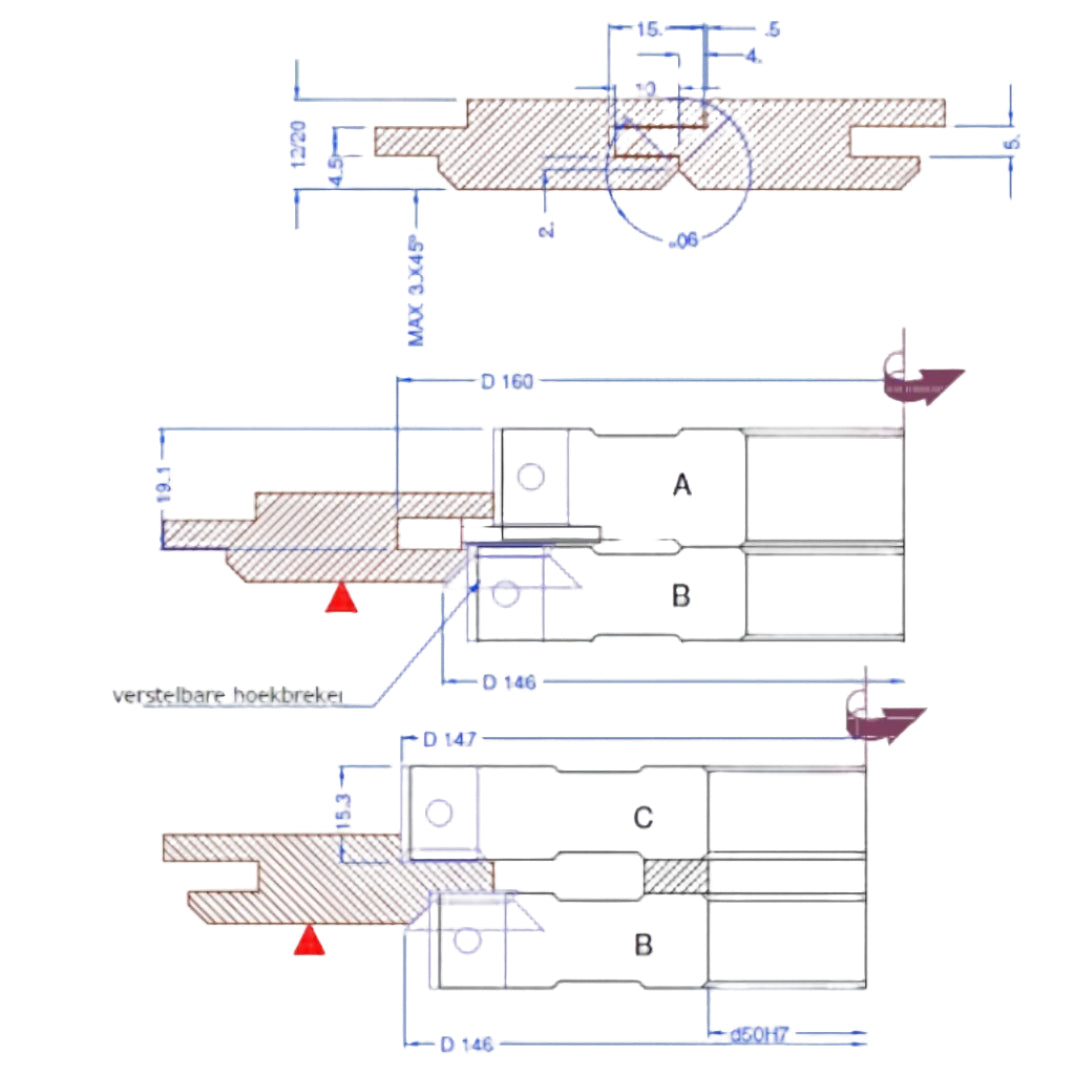 PROMO - 3-delige WP tand- en groefmessenkopset voor buitentoepassing voor houtdikte 12/20m