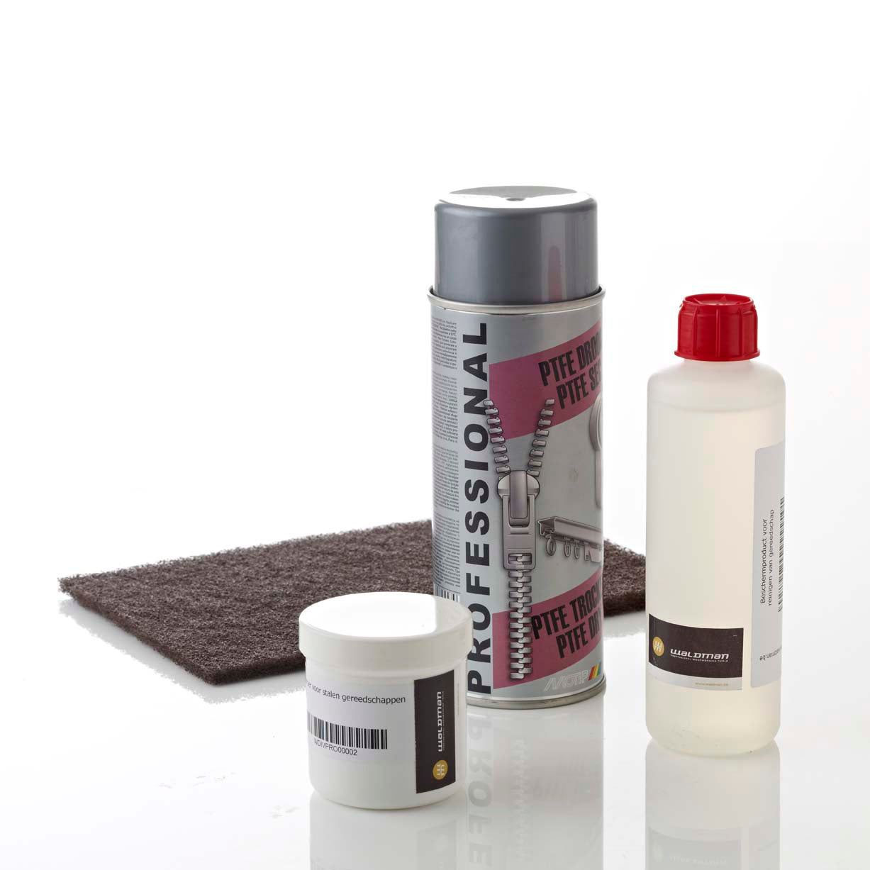 Onderhoudset CNC-bovenfrees SK30 bestaande uit: Reinigingstampon - kontaktspray 12/34 -  PTFE droogspray + 5 poliersponzen - STD
