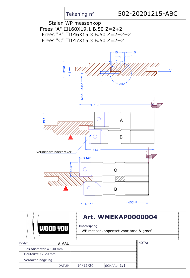 Tand en groef messenkopset