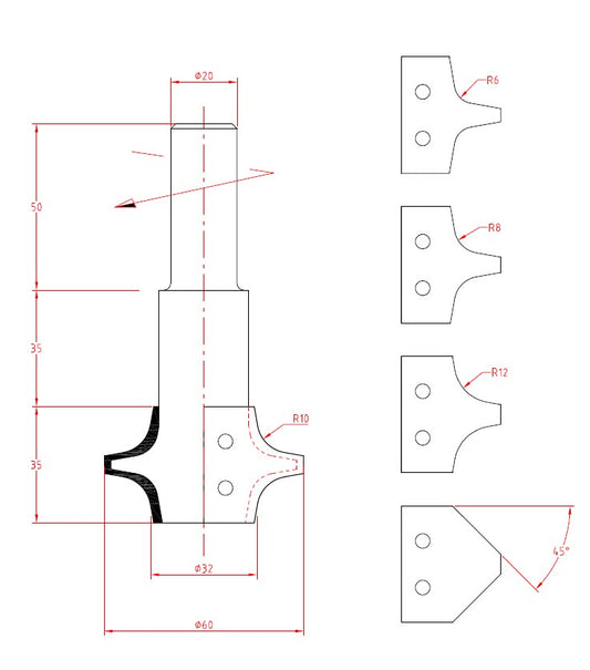 HW profielmessen (2 st.) R=12 voor WMEKKP0000004